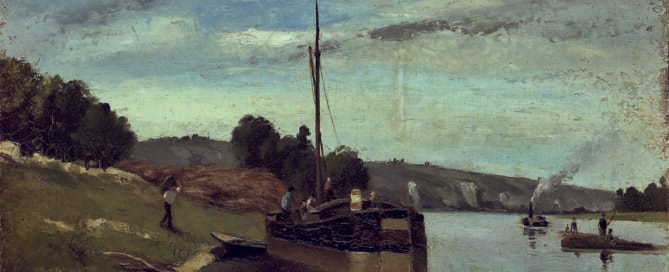 The Chemin des peintres at La Roche-Guyon: "Péniches sur la Seine" par Pissarro © Musée Camille Pissarro Pontoise