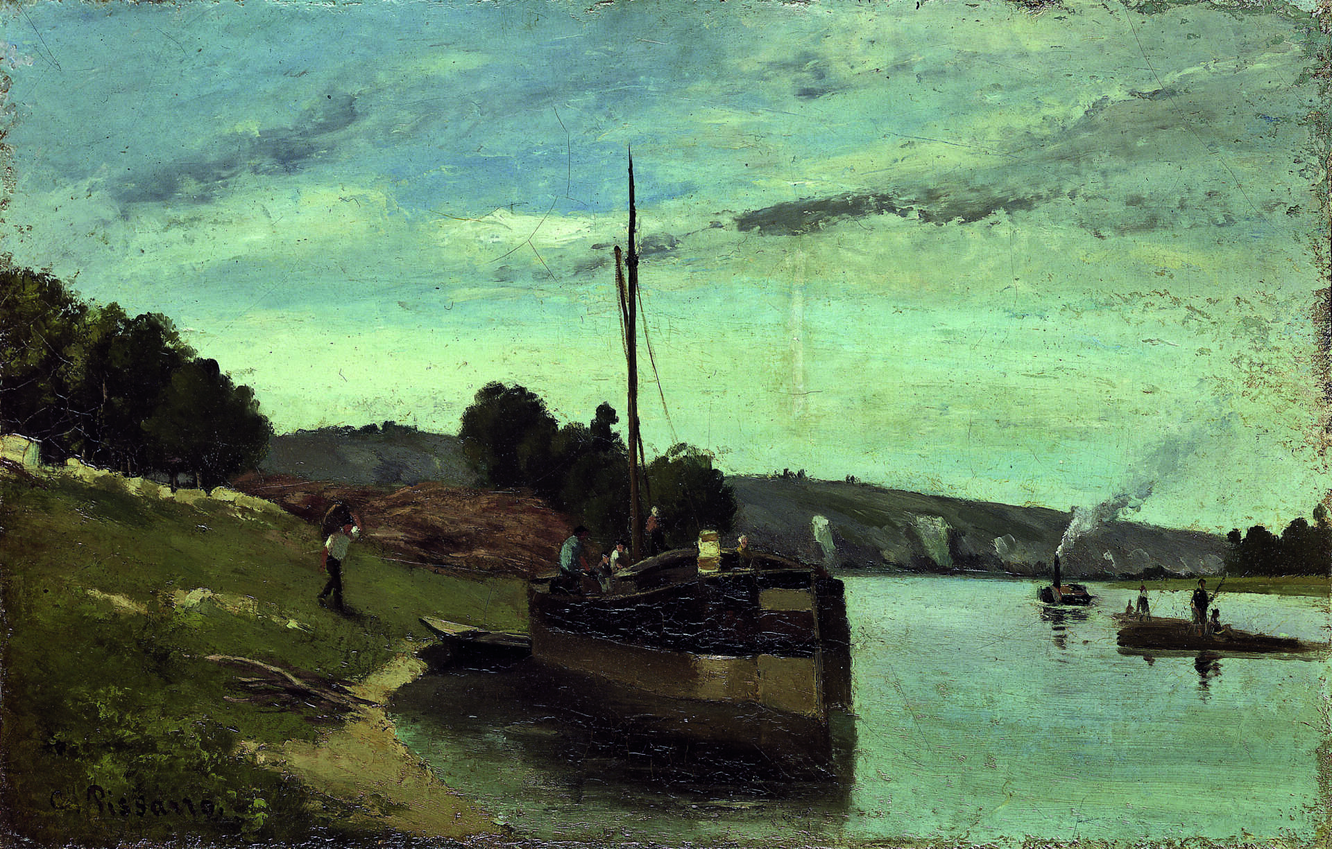 Parcours des peintres de la Roche-Guyon : "Péniches sur la Seine" par Pissarro, © Musée Camille Pissarro Pontoise