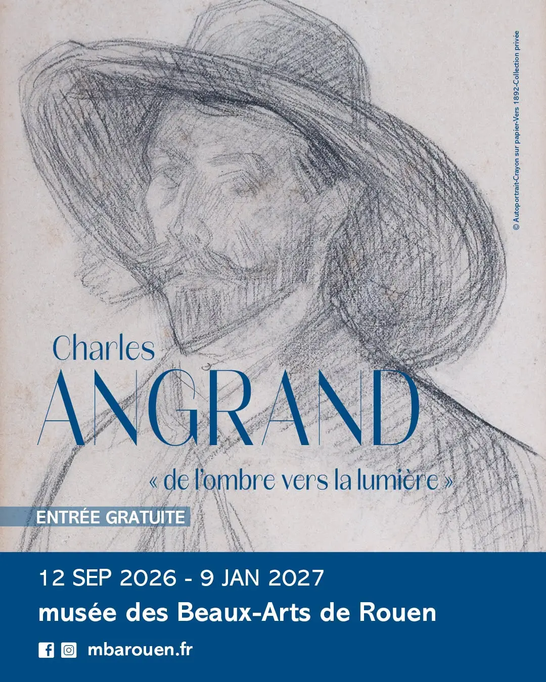 Affiche de l'exposition "De l'ombre vers la lumière - Charles Angrand" au Musée des Beaux-Arts de Rouen