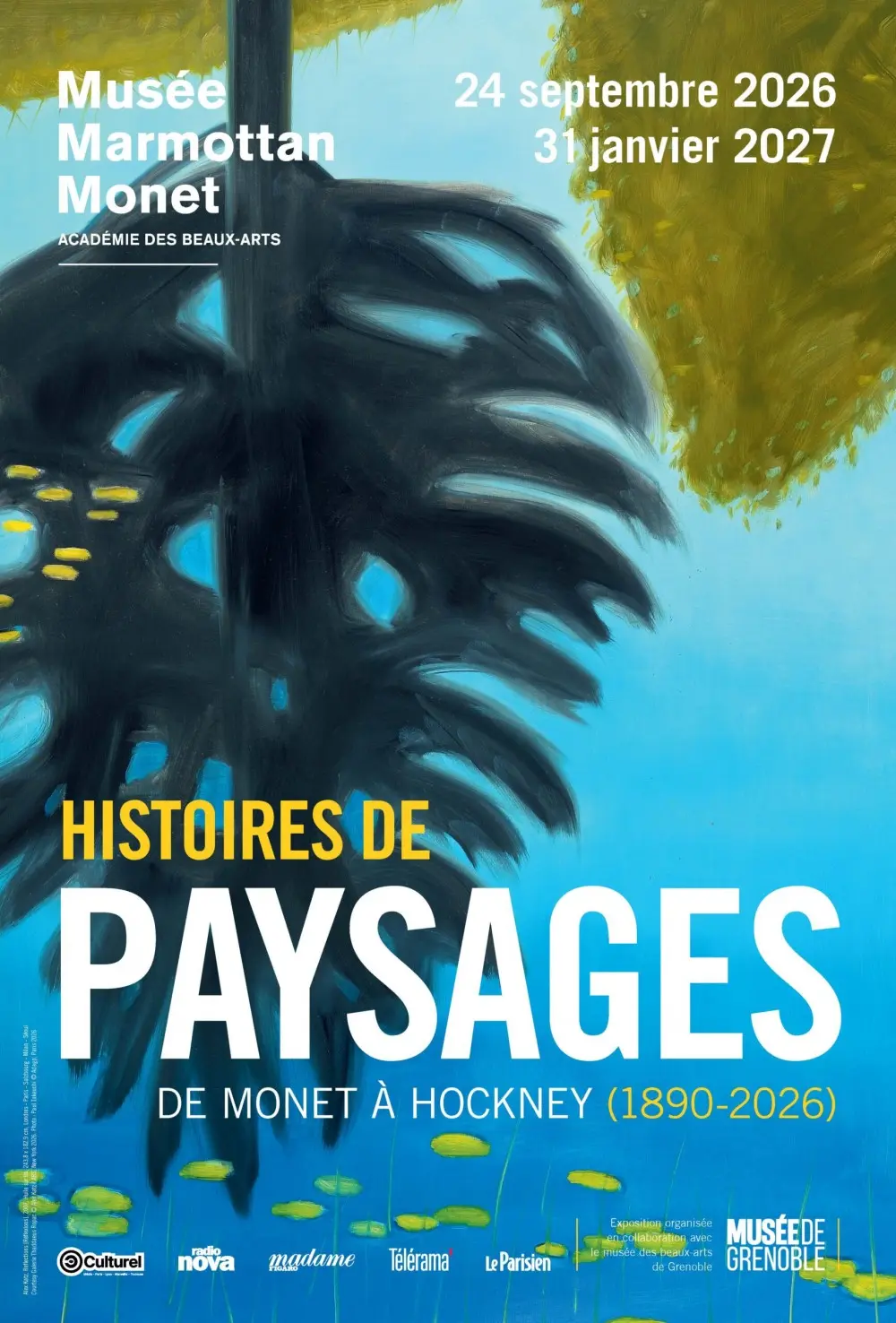 "Histoires de paysages. De Monet à Hockney (1893-2026)" affiche de l'exposition au musée Marmottan Monet pour le centenaire de la disparition de Claude Monet